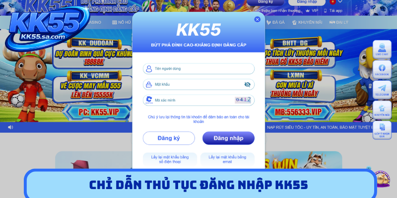 Chỉ dẫn thủ tục đăng nhập KK55