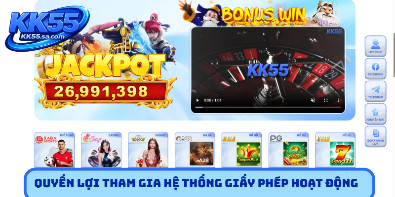 Quyền lợi tham gia hệ thống giấy phép hoạt động KK55