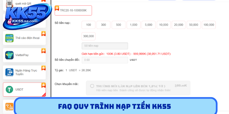 Quy trình nạp tiền KK55 chính xác nhất