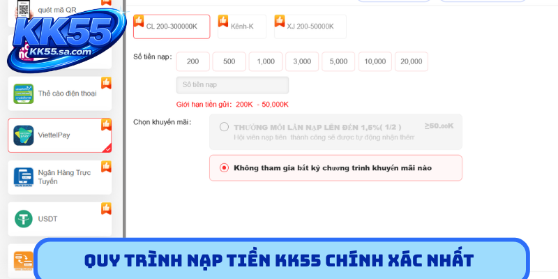 FAQ quy trình nạp tiền KK55
